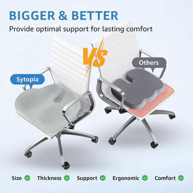 Alt view image 2 of 7 - Extra Large Office Chair Cushion, 19" x 17" Ergonomic Memory Foam Seat Cushion for Tailbone, Back, Sciatica & Hip Pain Relief, Booster Pad for Sitting & Driving, Removable Washable Cover, Grey