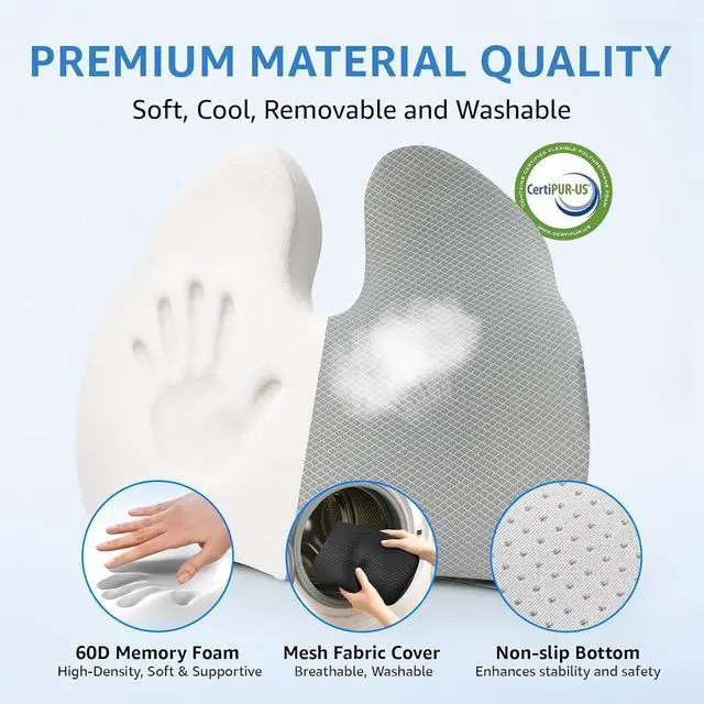 Alt view image 5 of 7 - Extra Large Office Chair Cushion, 19" x 17" Ergonomic Memory Foam Seat Cushion for Tailbone, Back, Sciatica & Hip Pain Relief, Booster Pad for Sitting & Driving, Removable Washable Cover, Grey