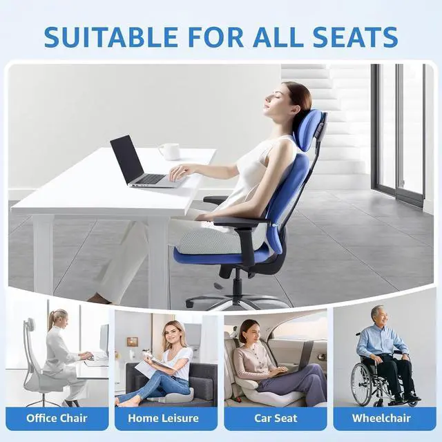Alt view image 7 of 7 - Extra Large Office Chair Cushion, 19" x 17" Ergonomic Memory Foam Seat Cushion for Tailbone, Back, Sciatica & Hip Pain Relief, Booster Pad for Sitting & Driving, Removable Washable Cover, Grey