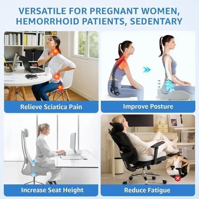 Alt view image 6 of 7 - Extra Large Office Chair Cushion, 19" x 17" Ergonomic Memory Foam Seat Cushion for Tailbone, Back, Sciatica & Hip Pain Relief, Booster Pad for Sitting & Driving, Removable Washable Cover, Grey