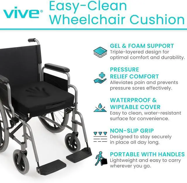 Alt view image 2 of 6 - Waterproof Wheelchair Cushion for Pressure Relief (18x16x3) - Washable Cover Incontinence Protection for Elderly Adults & Seniors - Memory Foam Gel Pad for Recliners, Office Chairs, Car