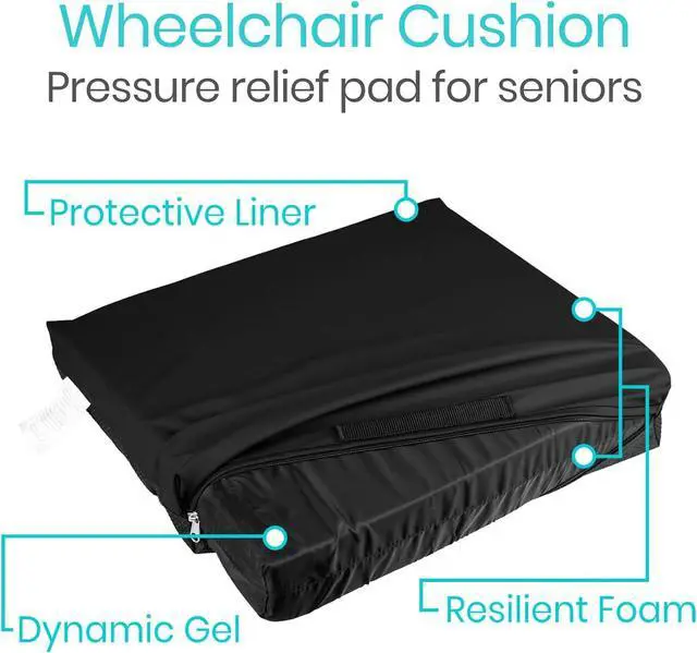 Alt view image 3 of 6 - Waterproof Wheelchair Cushion for Pressure Relief (18x16x3) - Washable Cover Incontinence Protection for Elderly Adults & Seniors - Memory Foam Gel Pad for Recliners, Office Chairs, Car