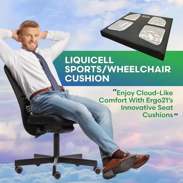 Alt view image 2 of 7 - LiquiCell Sports Wheelchair Cushion, Pressure Relief Seat Cushion for Seniors, Obese, Office Chair, Car! Bye Bye Tailbone & Back Pain as LiquiCell Improves Blood Flow by 150%! Made in USA