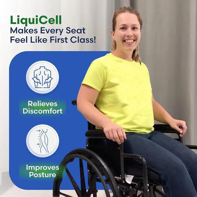 Alt view image 3 of 7 - LiquiCell Sports Wheelchair Cushion, Pressure Relief Seat Cushion for Seniors, Obese, Office Chair, Car! Bye Bye Tailbone & Back Pain as LiquiCell Improves Blood Flow by 150%! Made in USA