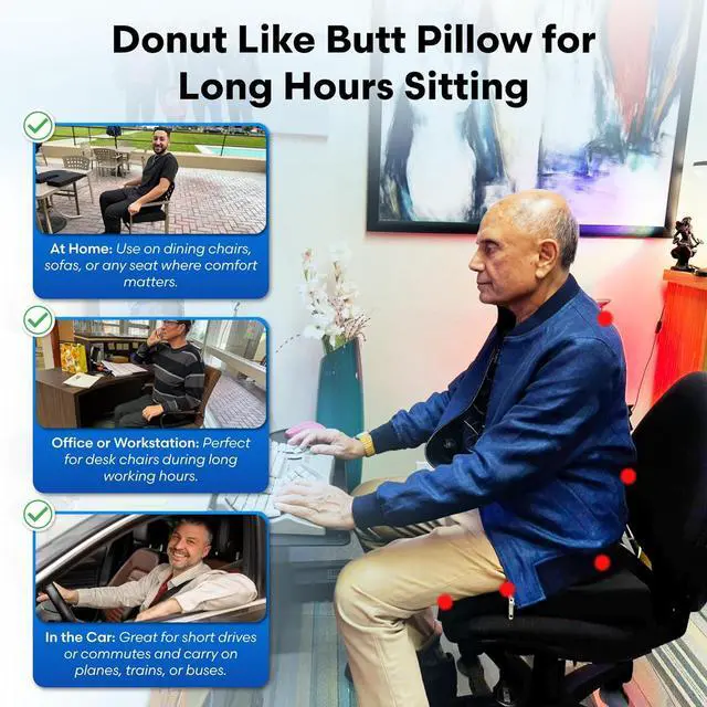 Alt view image 7 of 7 - LiquiCell Coccyx Seat Cushion, Aid for Tailbone Pain Relief, Sciatica Pain, Back Support | Donut Like Butt Pillow for Long Hours Sitting at Home/Office Chair (20" W x 18" L x 2.5" H)
