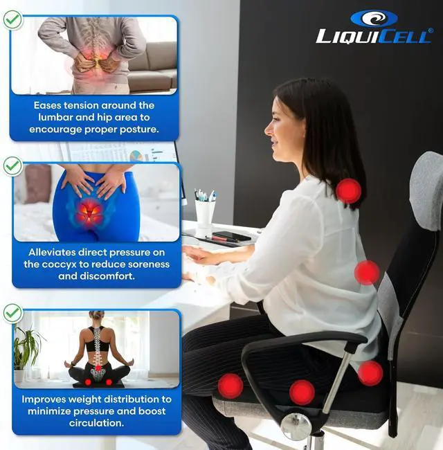 Alt view image 5 of 7 - LiquiCell Coccyx Seat Cushion, Aid for Tailbone Pain Relief, Sciatica Pain, Back Support | Donut Like Butt Pillow for Long Hours Sitting at Home/Office Chair (20" W x 18" L x 2.5" H)