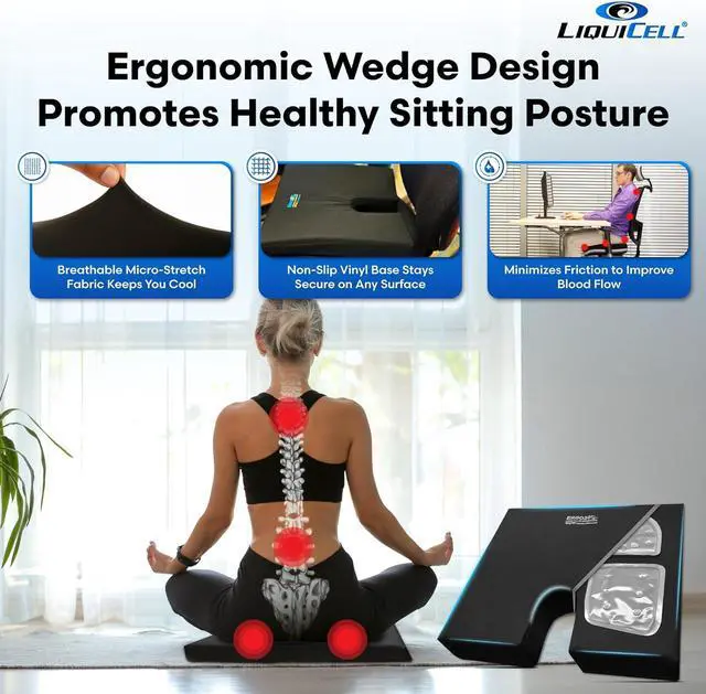 Alt view image 6 of 7 - LiquiCell Coccyx Seat Cushion, Aid for Tailbone Pain Relief, Sciatica Pain, Back Support | Donut Like Butt Pillow for Long Hours Sitting at Home/Office Chair (20" W x 18" L x 2.5" H)