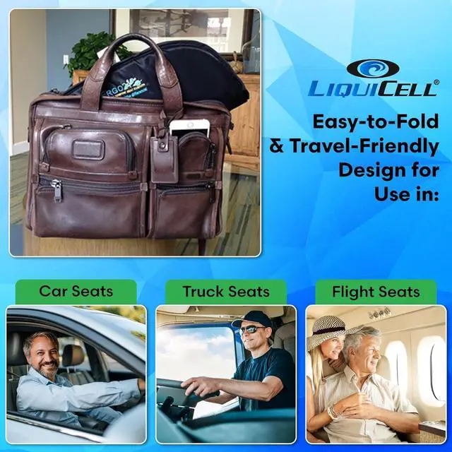 Alt view image 5 of 7 - Travel Seat Cushion with LiquiCell Technology  Thin Orthopedic Butt Pillow for Sciatica, Tailbone, Coccyx & Back Pain  Seat Pad for Car Driving, Truck, Wheelchair, Airplane, Office, Home Use