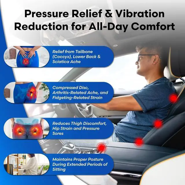 Alt view image 7 of 7 - Travel Seat Cushion with LiquiCell Technology  Thin Orthopedic Butt Pillow for Sciatica, Tailbone, Coccyx & Back Pain  Seat Pad for Car Driving, Truck, Wheelchair, Airplane, Office, Home Use