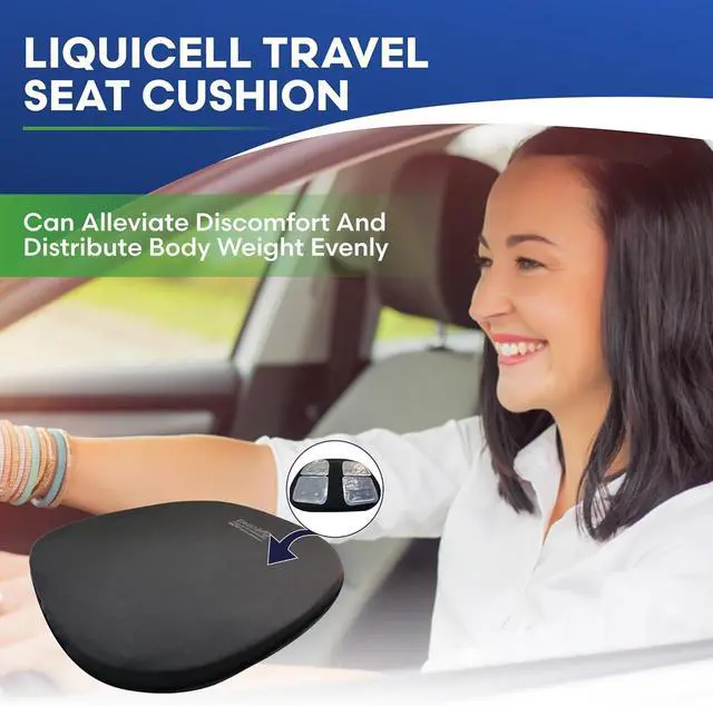 Alt view image 6 of 7 - Travel Seat Cushion with LiquiCell Technology  Thin Orthopedic Butt Pillow for Sciatica, Tailbone, Coccyx & Back Pain  Seat Pad for Car Driving, Truck, Wheelchair, Airplane, Office, Home Use