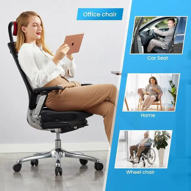 Alt view image 4 of 5 - Office Chair Cushion - Breathable Pressure Relief Seat Cushion with Hours Sitting on Gaming/Car/Wheelchair, Extra-Dense Air Fiber for Orthopedic Coccyx, Sciatica & Hip Support (Black)