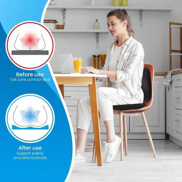 Alt view image 5 of 5 - Office Chair Cushion - Breathable Pressure Relief Seat Cushion with Hours Sitting on Gaming/Car/Wheelchair, Extra-Dense Air Fiber for Orthopedic Coccyx, Sciatica & Hip Support (Black)