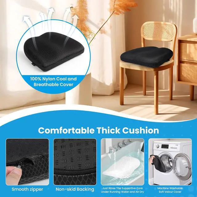 Alt view image 2 of 5 - Office Chair Cushion - Breathable Pressure Relief Seat Cushion with Hours Sitting on Gaming/Car/Wheelchair, Extra-Dense Air Fiber for Orthopedic Coccyx, Sciatica & Hip Support (Dark Gray)