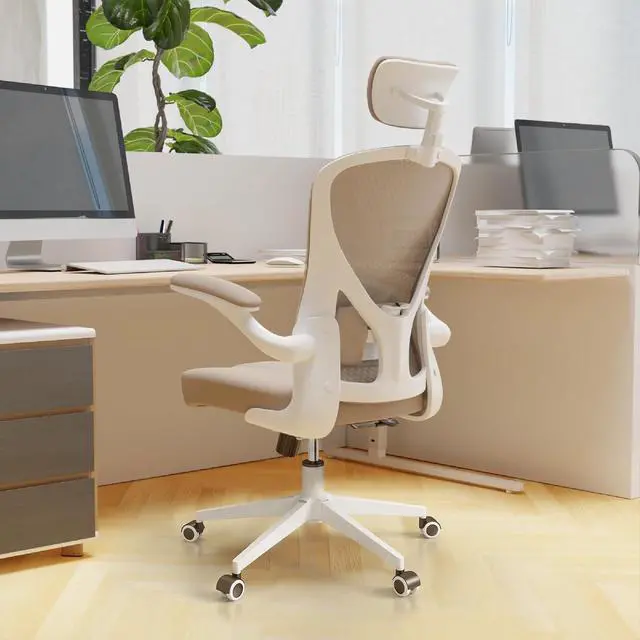 Main image of Ergonomic Office Chair with Adjustable Flip-Up Armrests & Lumbar Support - Thickened Cushion Desk Chair with Wheels, Comfy Home Office Computer Chair