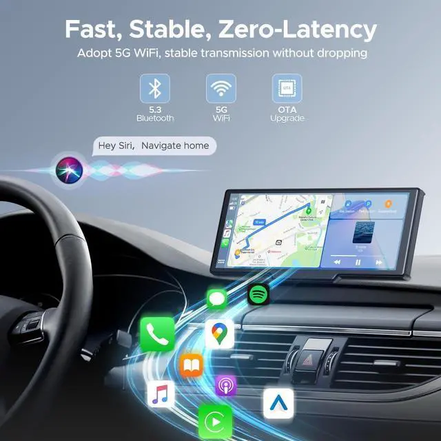 Alt view image 4 of 7 - 9.26'' Carplay Screen for Car with 2.5K Dash Cam and 1080P Backup Camera Portable Wireless Android Auto Screen GPS Navigation Mirror Link Voice Control Hands-Free for iOS 11+ Android 11+