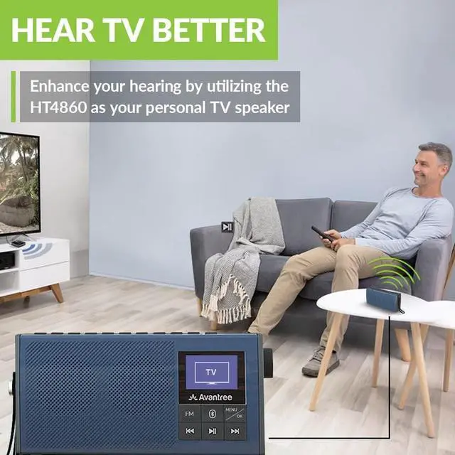 Alt view image 2 of 7 - Wireless Portable TV Speaker & FM Radio 2-in-1, with Low Latency Bluetooth TV Transmitter, Ideal for Seniors, Hard of Hearing - Audikast 4860