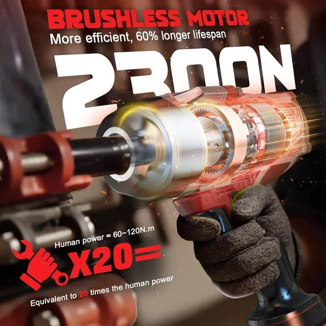 Alt view image 2 of 7 - Cordless Impact Wrench 1/2 inch Compatible with Milwaukee 18v Battery, 1700 Ft-lbs High Torque Impact Driver, Electric Impact Gun with 4 Modes & LED Light for Car, Truck, Mower(Bare Tool)