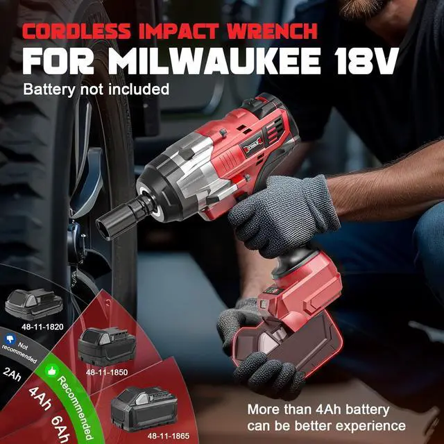 Alt view image 4 of 7 - Cordless Impact Wrench 1/2 inch Compatible with Milwaukee 18v Battery, 1700 Ft-lbs High Torque Impact Driver, Electric Impact Gun with 4 Modes & LED Light for Car, Truck, Mower(Bare Tool)