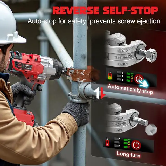 Alt view image 6 of 7 - Cordless Impact Wrench 1/2 inch Compatible with Milwaukee 18v Battery, 1700 Ft-lbs High Torque Impact Driver, Electric Impact Gun with 4 Modes & LED Light for Car, Truck, Mower(Bare Tool)
