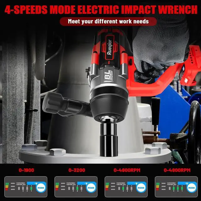 Alt view image 3 of 7 - Cordless Impact Wrench 1" for Milwaukee 18V Battery, Impact Wrench 2250FT-LBS(3000N.m) High Torque Brushless Electric Impact, with 4 Modes Power Impact Driver for Car, Truck, Mower (No Battery)