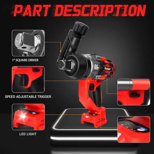 Alt view image 6 of 7 - Cordless Impact Wrench 1" for Milwaukee 18V Battery, Impact Wrench 2250FT-LBS(3000N.m) High Torque Brushless Electric Impact, with 4 Modes Power Impact Driver for Car, Truck, Mower (No Battery)
