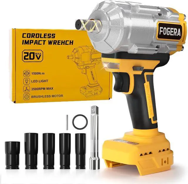 Main image of Cordless Impact Wrench 1/2 Inch - Compatible with Dewalt 20V Batteries, 1100 Ft-lbs (1500N.m) High Torque Impact Driver, Brushless Impact Gun with 3 Speed Modes & LED Light (Battery Not Included)