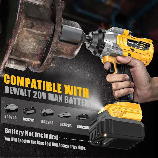 Alt view image 4 of 7 - Impact Wrench Compatible with DeWalt 20V MAX Battery: 1/2 Inch Hog Ring Impact Driver High Torque - 1360N.m/1000Ft-lbs Cordless Impact Gun - Brushless Motor with LED Light - Tool Only