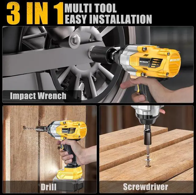 Alt view image 5 of 7 - Impact Wrench Compatible with DeWalt 20V MAX Battery: 1/2 Inch Hog Ring Impact Driver High Torque - 1360N.m/1000Ft-lbs Cordless Impact Gun - Brushless Motor with LED Light - Tool Only