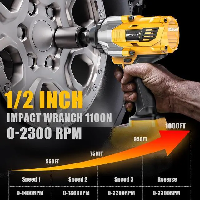Alt view image 3 of 7 - Impact Wrench Compatible with DeWalt 20V MAX Battery: 1/2 Inch Hog Ring Impact Driver High Torque - 1360N.m/1000Ft-lbs Cordless Impact Gun - Brushless Motor with LED Light - Tool Only