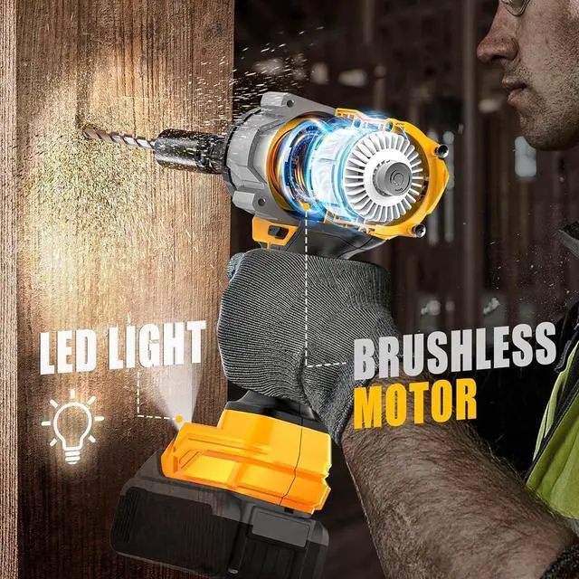 Alt view image 6 of 7 - Impact Wrench Compatible with DeWalt 20V MAX Battery: 1/2 Inch Hog Ring Impact Driver High Torque - 1360N.m/1000Ft-lbs Cordless Impact Gun - Brushless Motor with LED Light - Tool Only