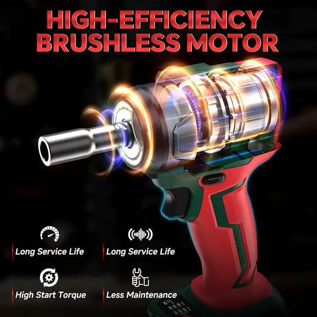 Alt view image 2 of 7 - Cordless Impact Wrench 1/2", 480Ft.lb (650N.m) Brushless Impact Gun with 2x4.0Ah Batteries, Fast Charger, 6 Sockets & Toolbox, Electric Impact Driver for Car/RV Tire