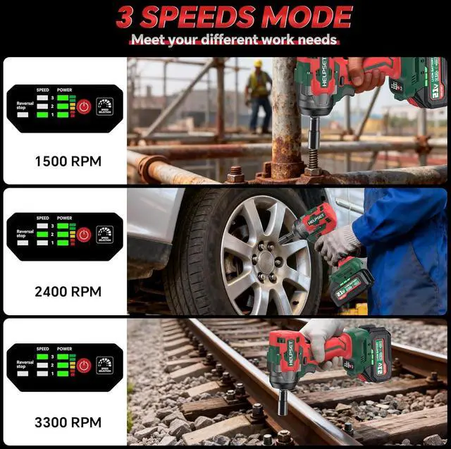 Alt view image 6 of 7 - Cordless Impact Wrench 1/2", 480Ft.lb (650N.m) Brushless Impact Gun with 2x4.0Ah Batteries, Fast Charger, 6 Sockets & Toolbox, Electric Impact Driver for Car/RV Tire
