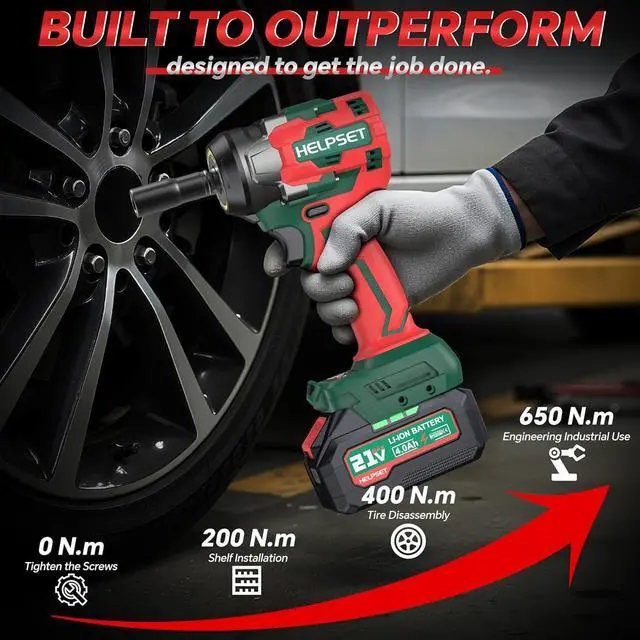 Alt view image 7 of 7 - Cordless Impact Wrench 1/2", 480Ft.lb (650N.m) Brushless Impact Gun with 2x4.0Ah Batteries, Fast Charger, 6 Sockets & Toolbox, Electric Impact Driver for Car/RV Tire