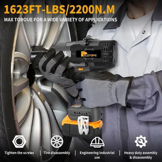 Alt view image 2 of 7 - 1/2" 1623FT-LBS Cordless Impact Gun Compatible with DeWalt Battery, 2200Nm Brushless Electric Wrench with LED Light, High Torque Power Driver Pistola Llave de Impacto for Truck (No Battery)