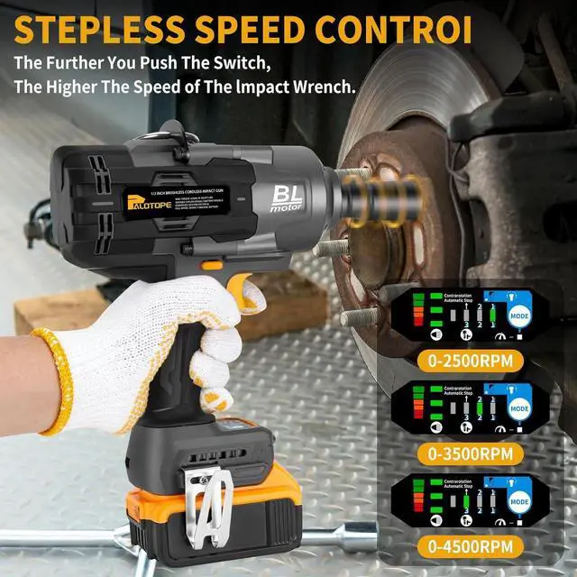 Alt view image 5 of 7 - 1/2" 1623FT-LBS Cordless Impact Gun Compatible with DeWalt Battery, 2200Nm Brushless Electric Wrench with LED Light, High Torque Power Driver Pistola Llave de Impacto for Truck (No Battery)