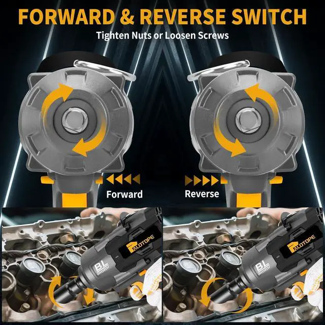 Alt view image 6 of 7 - 1/2" 1623FT-LBS Cordless Impact Gun Compatible with DeWalt Battery, 2200Nm Brushless Electric Wrench with LED Light, High Torque Power Driver Pistola Llave de Impacto for Truck (No Battery)