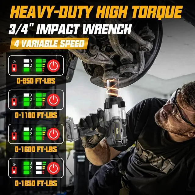Alt view image 4 of 7 - Cordless Impact Wrench 3/4" Compatible with Dewalt 20V Battery, 1850Ft-lbs(2500N.m) High Torque Impact Gun Heavy Duty, Brushless Electric Power Impact Driver with 4 Speed Modes & LED Work Light