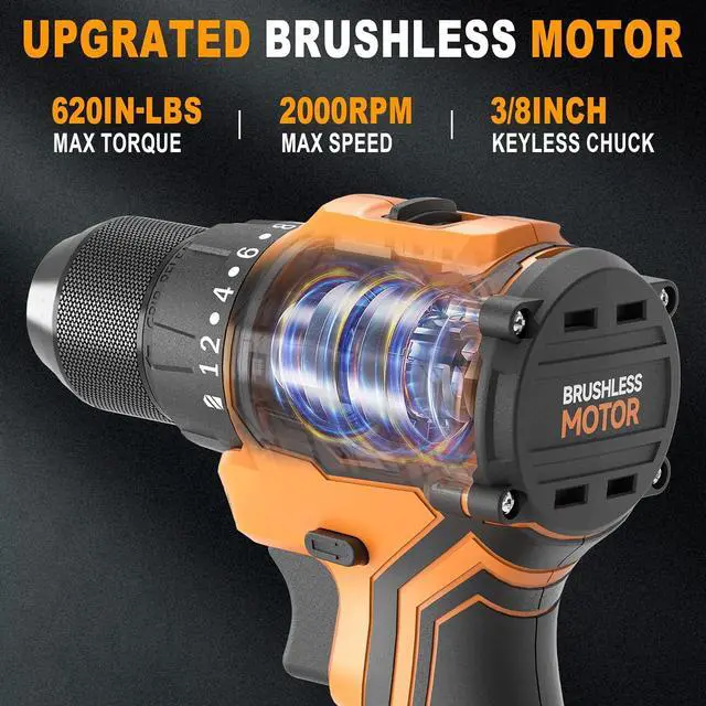 Alt view image 4 of 7 - Cordless Impact Driver and Drill Combo Kit (Tool Only) Compatible with Dewalt 20V Max Battery, Up to 2300 In-lbs Brushless1/4" Impact Driver and 620 In-lbs 3/8" Power Drill with Tool Bag, LED Light