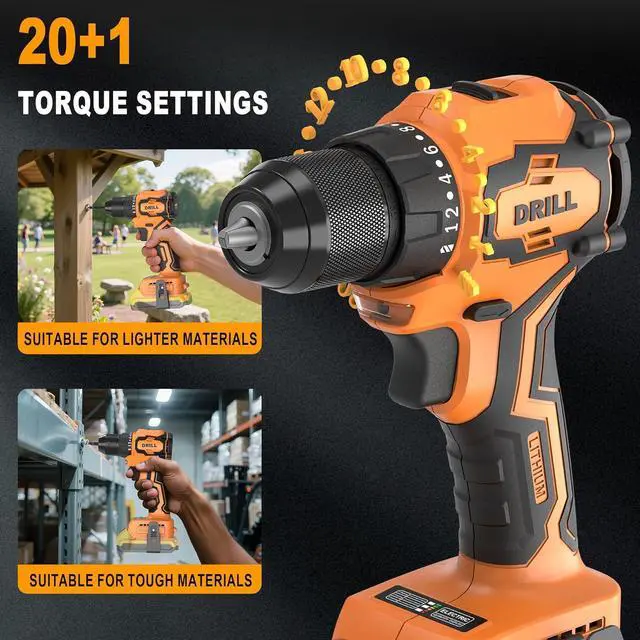 Alt view image 7 of 7 - Cordless Impact Driver and Drill Combo Kit (Tool Only) Compatible with Dewalt 20V Max Battery, Up to 2300 In-lbs Brushless1/4" Impact Driver and 620 In-lbs 3/8" Power Drill with Tool Bag, LED Light