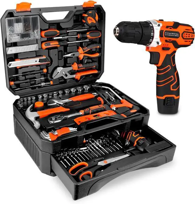 Main image of 255-Piece Tool Set - Tool Kit with 12V Cordless Drill Driver, Toolbox Storage Case with Drawer, General Household Drill Set for DIY Projects, Home Repairs, Handyman