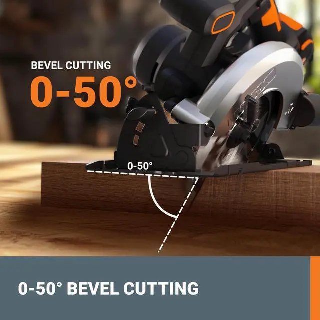 Alt view image 2 of 4 - 20V Cordless Electric Circular Saw 6-1/2'' Max. 2-3/16" Cutting Depth 4700 Rpm 0-50° Bevel Capacity 2.0 Ah Battery and Charger Included WX526L