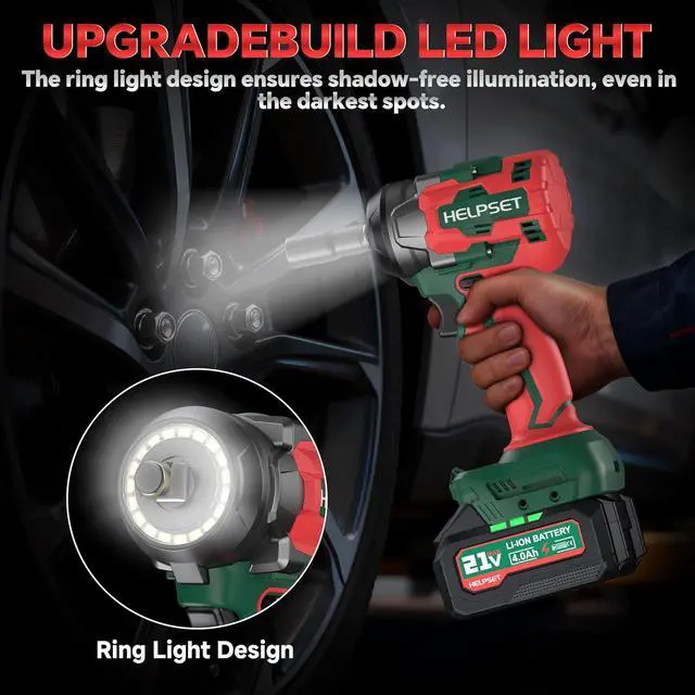 Alt view image 5 of 7 - Cordless Impact Wrench 1/2", 480Ft.lb (650N.m) Brushless Impact Gun with 2x4.0Ah Batteries, Fast Charger, 6 Sockets & Toolbox, Electric Impact Driver for Car/RV Tire