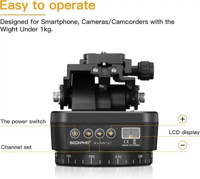 Alt view image 4 of 7 - M4 Motorized Rotating Panoramic Tripod Head, Remote Control Pan Tilt Head with Remote Control and Mobile Phone Clip for DSLR Cameras, Camcorders, Smartphones, Tripod