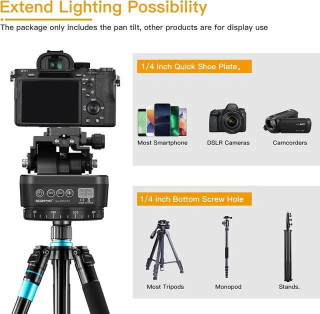 Alt view image 7 of 7 - M4 Motorized Rotating Panoramic Tripod Head, Remote Control Pan Tilt Head with Remote Control and Mobile Phone Clip for DSLR Cameras, Camcorders, Smartphones, Tripod