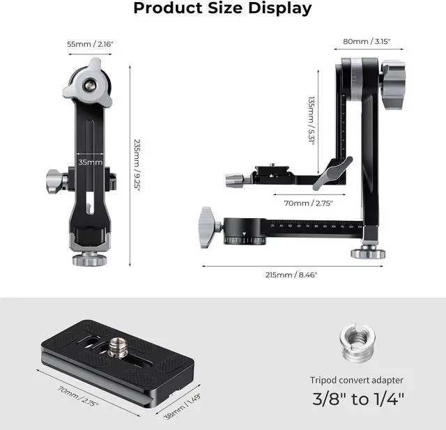 Alt view image 3 of 6 - K&F CONCEPT Upgraded Gimbal Tripod Head, Exclusive Lubricant, All-CNC Aluminum Alloy Gimbal Head, Precise Horizontal and Vertical Adjustment Tripod Head, Maximum Load Capacity of 44.09lbs/20kg.