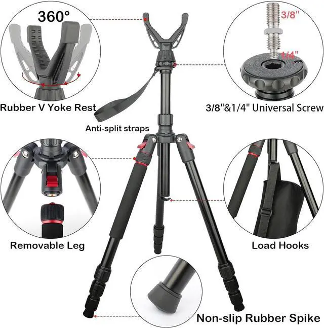 Alt view image 4 of 7 - Adjustable Shooting Tripod for Rifles,Shooting Stick 3-in-1 Convertible Tripod/Monopod/Bipod, 22.8-61 Height, Lightweight Aluminum Alloy with Carrying Bag, Stable Rifle Rest for Hunting Outdoor