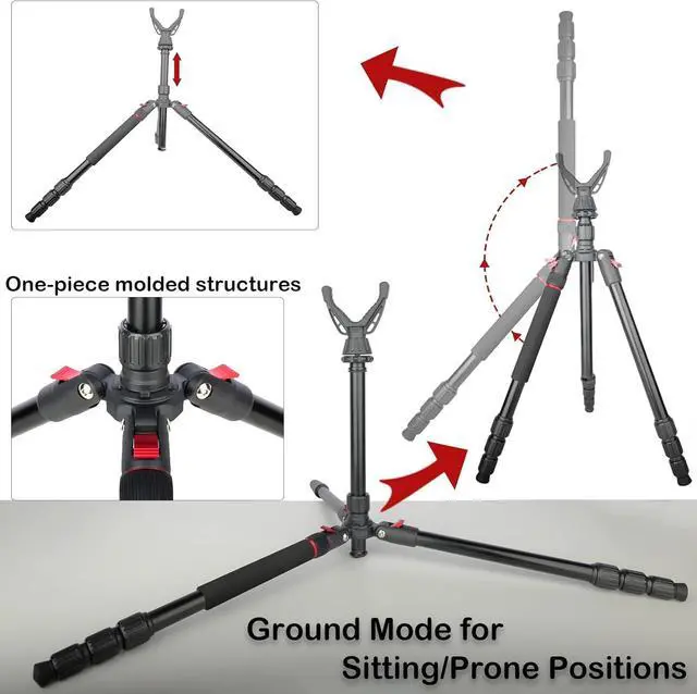 Alt view image 5 of 7 - Adjustable Shooting Tripod for Rifles,Shooting Stick 3-in-1 Convertible Tripod/Monopod/Bipod, 22.8-61 Height, Lightweight Aluminum Alloy with Carrying Bag, Stable Rifle Rest for Hunting Outdoor