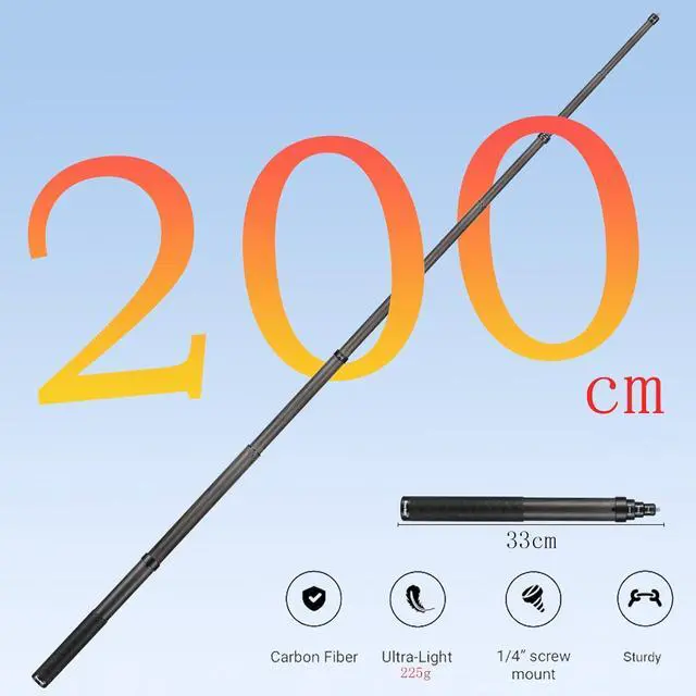 Alt view image 3 of 6 - Invisible Extended Selfie Stick 2m/6.5ft Carbon Fiber for Insta360 X5/X4/X3/X2/R/RS/ONE/GO2 | Action Camera Tripod Monopod Accessories