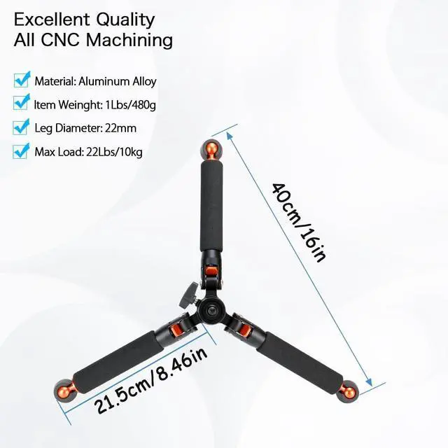 Alt view image 5 of 7 - Camera Aluminum Monopod with Metal Tripod Base.6 Sections 18-69inch Adjustable, Leg Diameter 28mm,up to 13lbs - Black