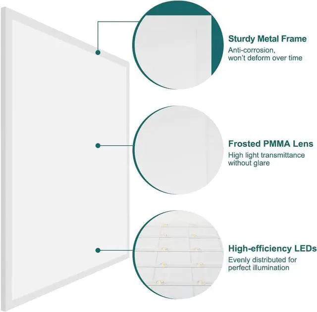 Alt view image 4 of 7 - 2x2 LED Flat Panel Light, 50W/45W/40W/30W/25W Adjustable, 5000K/4000K/3500K Selectable, 5500LM 0-10V Dimmable Drop Ceiling Lights, 100-277V ETL-Listed, 4-Pack